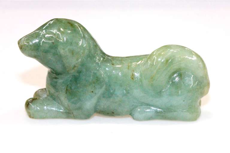 Friendly Natural Jadeite Dog Carving