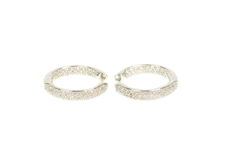 14K White Gold 1.34 Ctw Pave Diamond Inside Outside Hoop Earrings