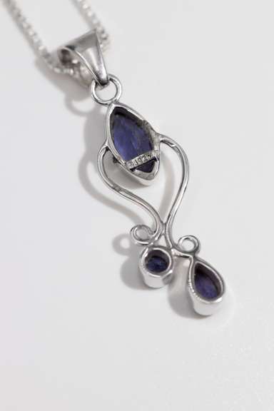 .925 Sterling Silver Pendant w/ Iolite Gem Stones 54mm x 15mm