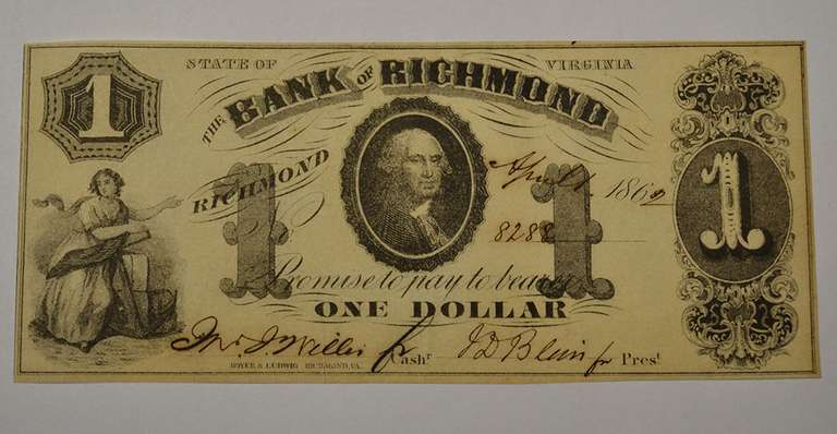 April 1862 bank Of Richmond $1, Lightly Circulated.
