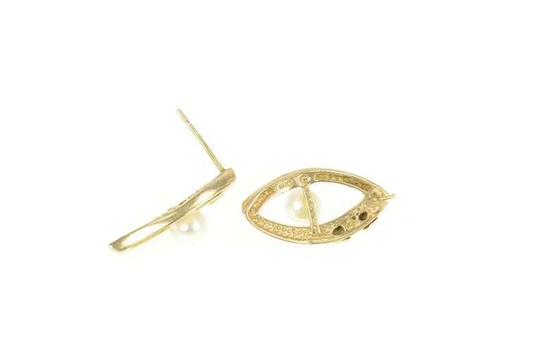 10K Yellow Gold Pearl Black Hills Leaf Oval Statement Earrings