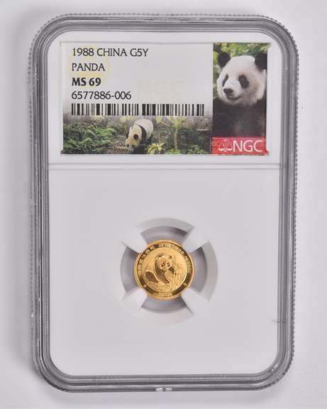 MS69 1988 China 5 Yuan 1/20 Oz. .999 Fine Gold Panda NGC