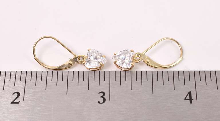 Lovely Heart CZ Earrings in 14K Yellow Gold