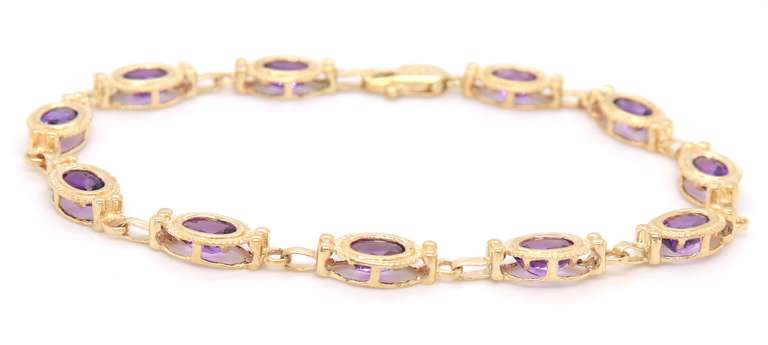 Charming Yellow Gold Amethyst Bezel Bracelet