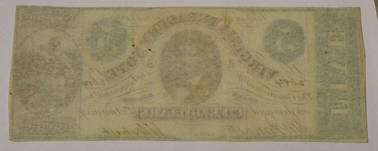 May 13th 1862 $5 Virginia Treasury Note, Circulated.