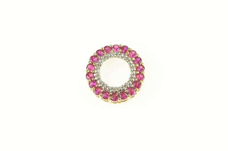 10K Yellow Gold Diamond Ruby Circle Round Statement Pendant