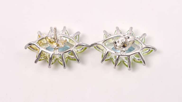 Striking Blue & Green Silver Earrings