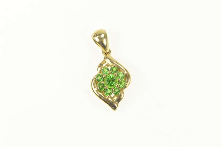14K Yellow Gold Round Tsavorite Garnet Cluster Statement Pendant