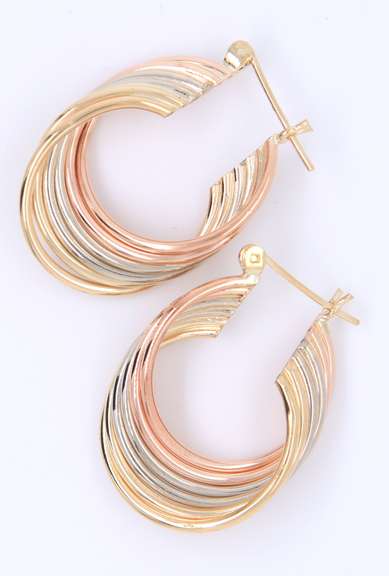 Pleasing Tri Color Gold Hoop Earrings