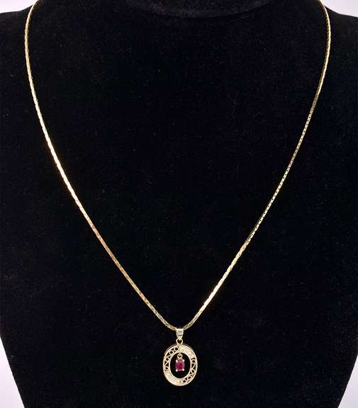 Elegant Ruby and Diamond Pendant Necklace in 14K Yellow Gold