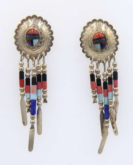 Vintage Sterling Silver American Indian Dangle Earrings