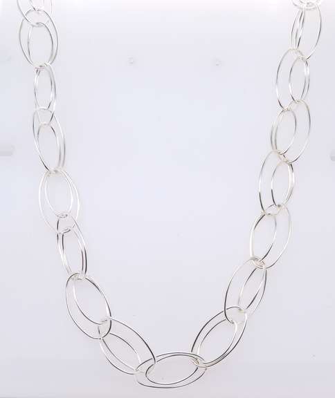 925 Sterling Silver Double Circle Long Necklace