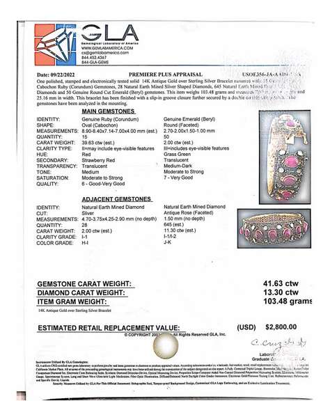 Dazzling! Cabochon Ruby, Emerald, and Diamond Bangle