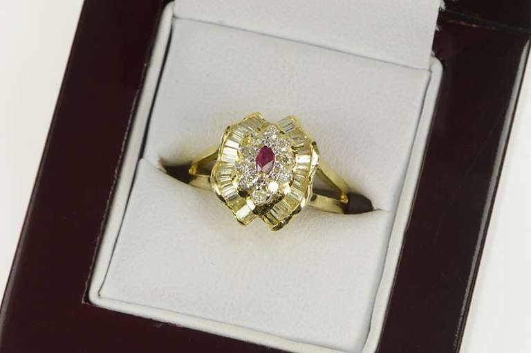 14K Yellow Gold 1.05 Ctw Ruby Diamond Halo Engagement Ring