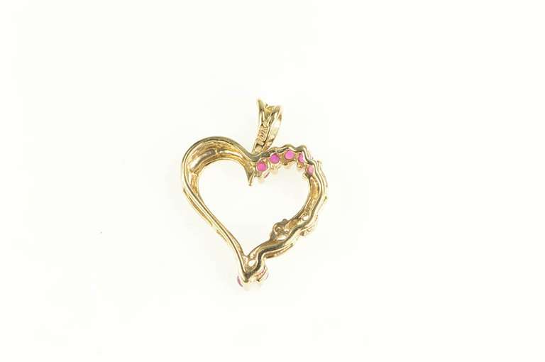 10K Yellow Gold Heart Love Symbol Ruby Diamond Statement Pendant