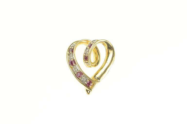 14K Yellow Gold Heart Sapphire & Ruby Reversible Swirl Pendant