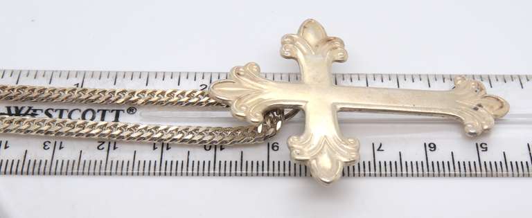 Vintage Sterling Silver Large Cross Pendant Brooch on Italian Chain