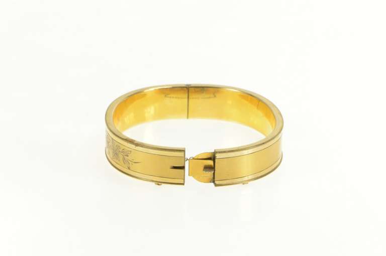 Gold Filled Squared Floral Pattern Engraved Bangle Bracelet