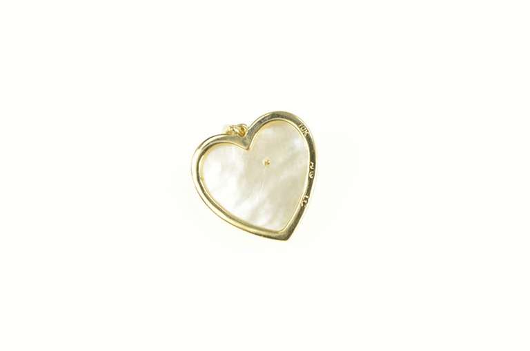 10K Yellow Gold Mother of Pearl Heart Love Ruby Diamond Flower Pendant