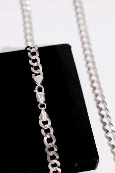 10K White Gold 7mm Curb Link Chain 22 Inch