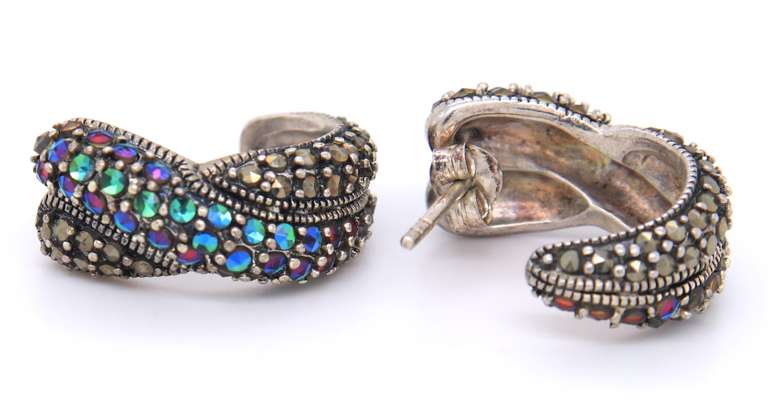 Set of Vintage Italian Sterling Silver Marcasite and CZ Pendant on Chain with Matching Ring and Earrings