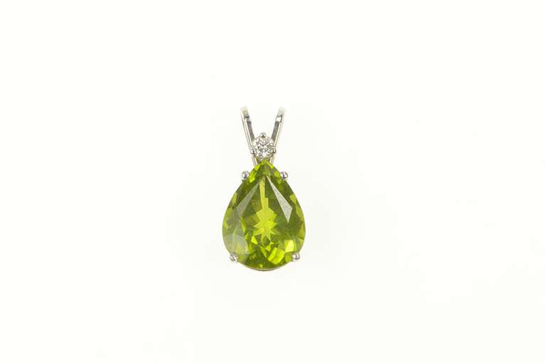 14K White Gold Pear Cut Peridot Diamond Accent Statement Pendant