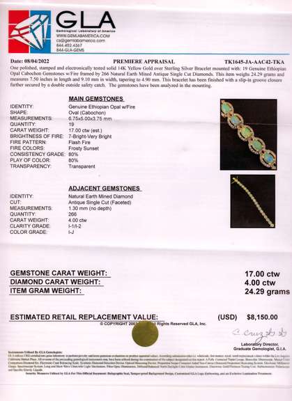 Darling 17.00CTW Ethiopian Opal W/ Fire & 4.00CTW Diamond Bracelet in Gold Plated Sterling Silver