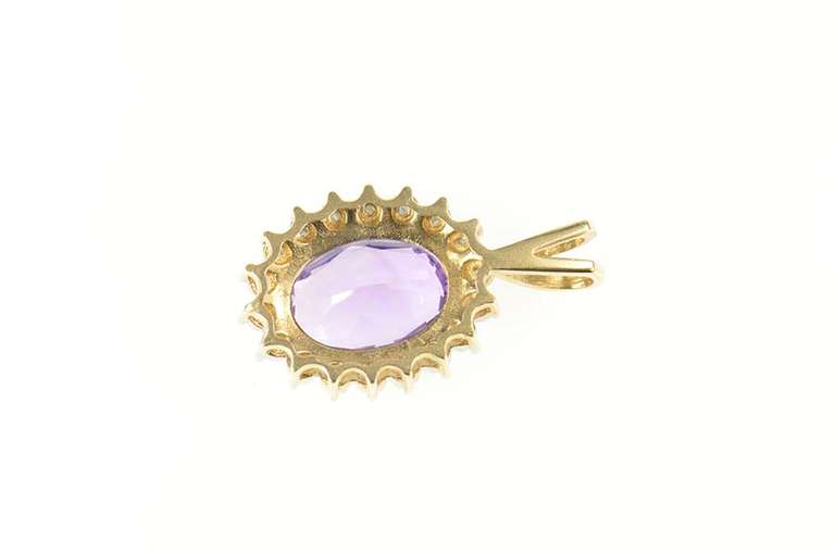 14K Yellow Gold Oval Amethyst Diamond Halo Statement Pendant