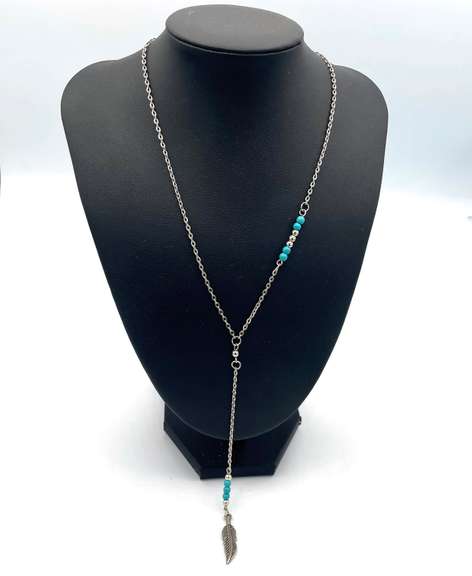 Feather and Turquoise Beaded Drop Necklace