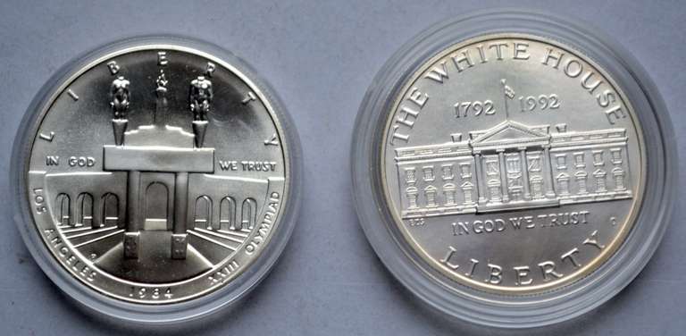 1984 Olympic &1992 White House $1 Silver Dollarsnc Commemerotive