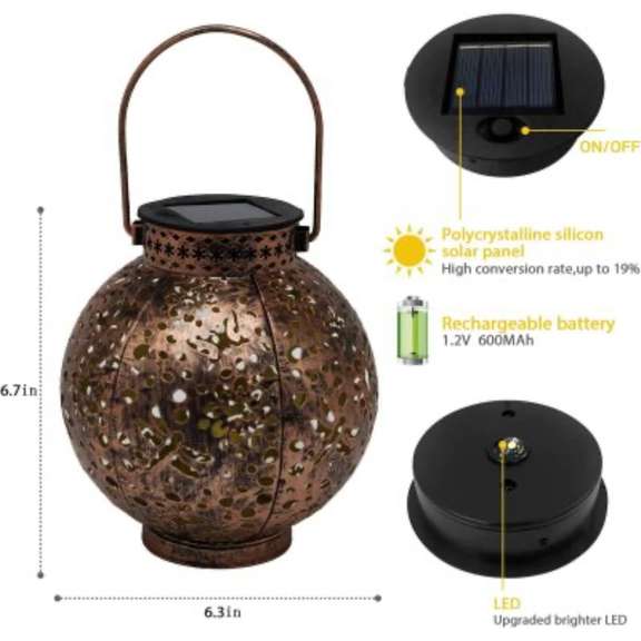 Solar Lantern Outdoor Hanging Lights Metal LED