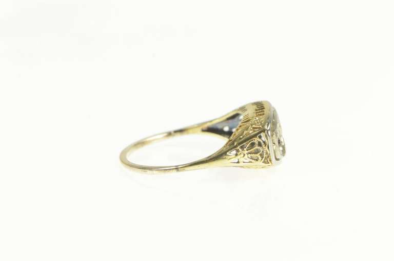 14K Yellow Gold Art Deco Filigree Engagement Setting Ring