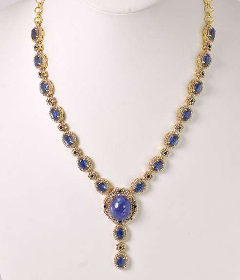 Captivating 32.00CTW Kyanite & 6.00CTW Diamond Necklace in Gold Plated Sterling Silver