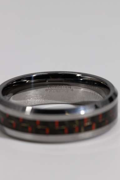 8mm Tungsten Carbide Wedding Band w/Carbon Fiber Inlay Size 15