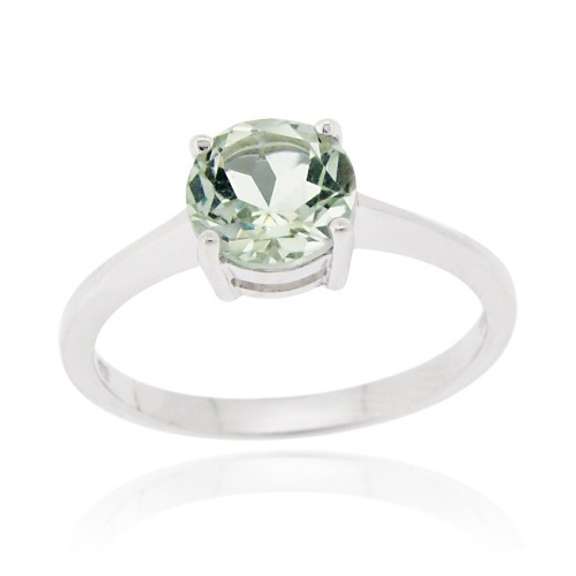 Sterling Silver Green Amethyst Solitaire Round Ring
