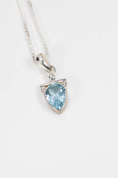 Sterling Silver Natural Blue Topaz Gemstone Pendant