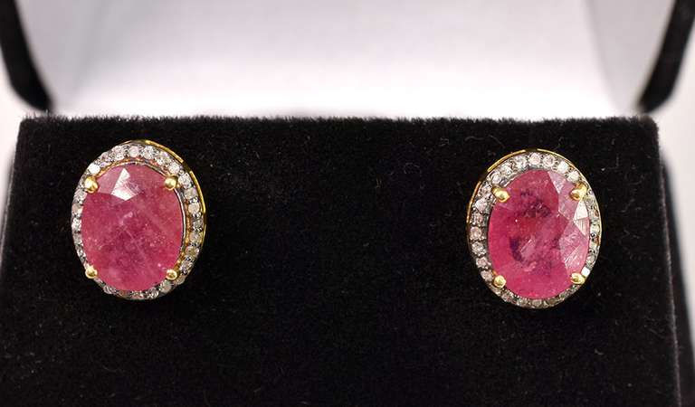 Precious 7.00CTW Ruby & 0.50CTW Diamond Earrings in Gold Plated Sterling Silver