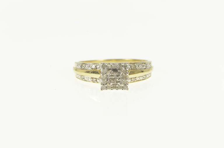 10K Yellow Gold 0.20 Ctw Diamond Squared Cluster Engagement Ring