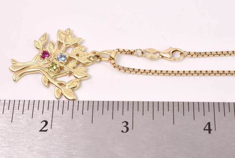 Wonderful Gemstone Tree Pendant in 14K Yellow Gold