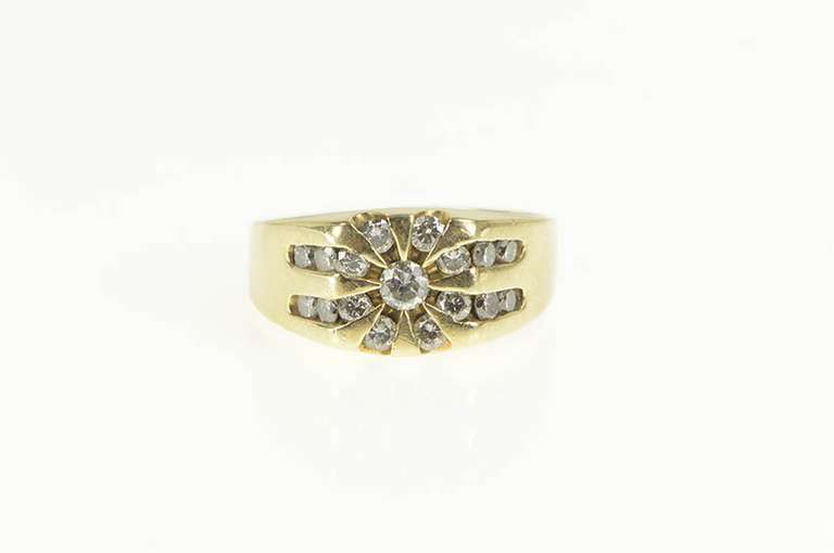 14K Yellow Gold 1.00 Ctw Diamond Retro Sun Squared Wedding Ring