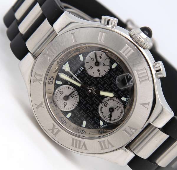 Cartier 21 Chronoscaph Quartz 32mm Black Rubber Strap Watch