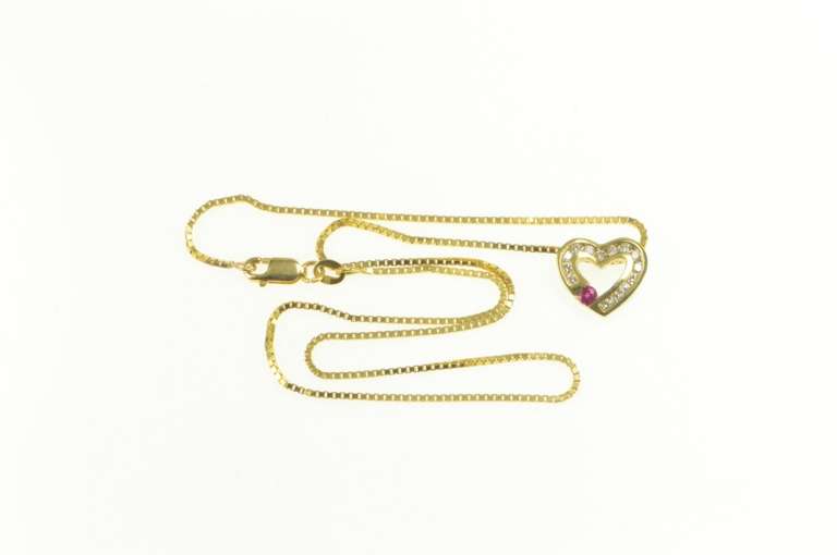 14K Yellow Gold 0.60 Ctw Diamond Ruby Heart Love Chain Necklace