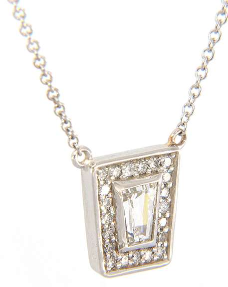 New 0.49ctw Tapered Baguette Diamond Frame Pendant Necklace