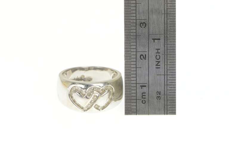 14K White Gold Diamond Interlocking Heart Love Symbol Band Ring