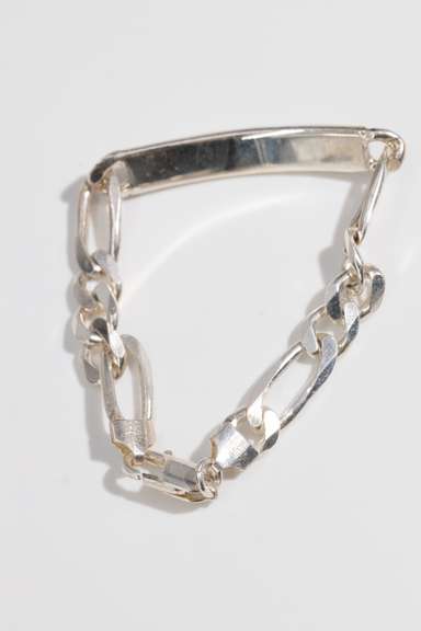 Italian .925 Sterling Silver 8mm Figaro Link ID Bracelet 7 Inches
