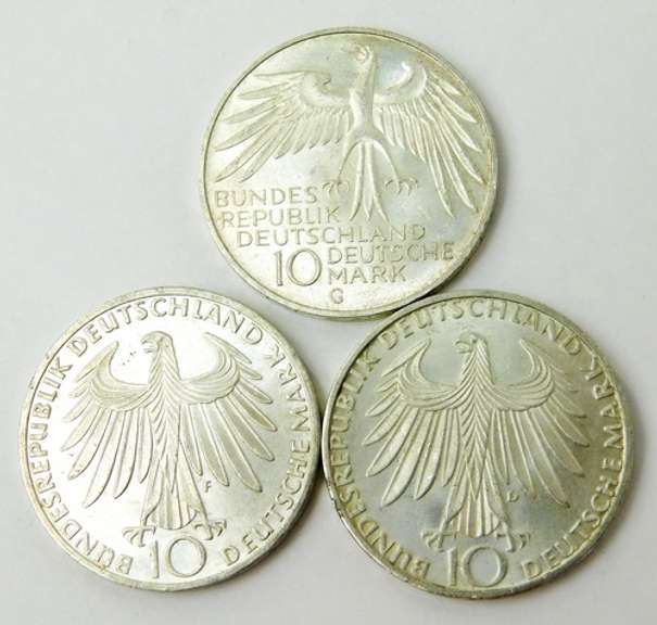 3 German 1972 Olympic 10 Deutsche Mark Coins