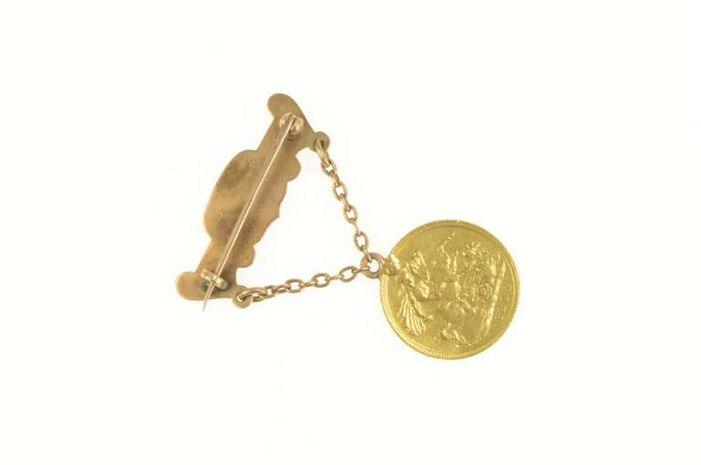 10K Yellow Gold 1894 Great Britain Gold Half Sovereign Coin Pin/Brooch