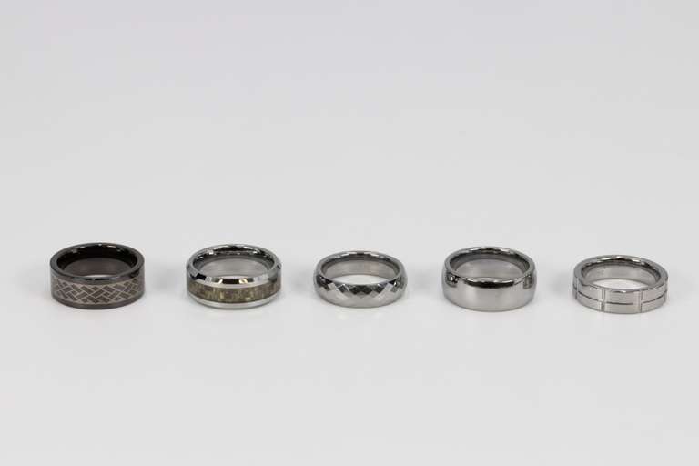 Lot of 5 Size 8 Tungsten Carbide Rings in Various Styles