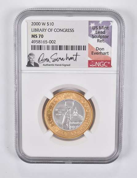 MS70 2000-W $10 Library Of Congress Bimetallic Commem Everhart NGC