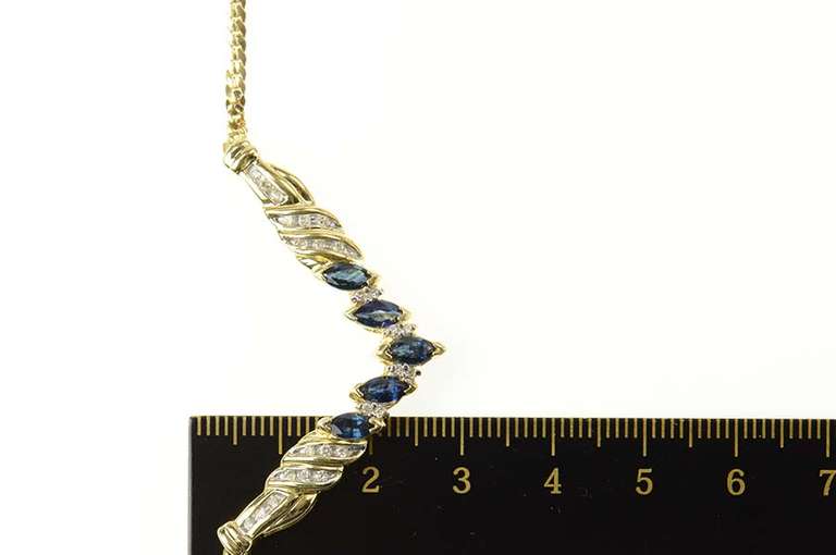 14K Yellow Gold Marquise Natural Sapphire Diamond Chevron Necklace